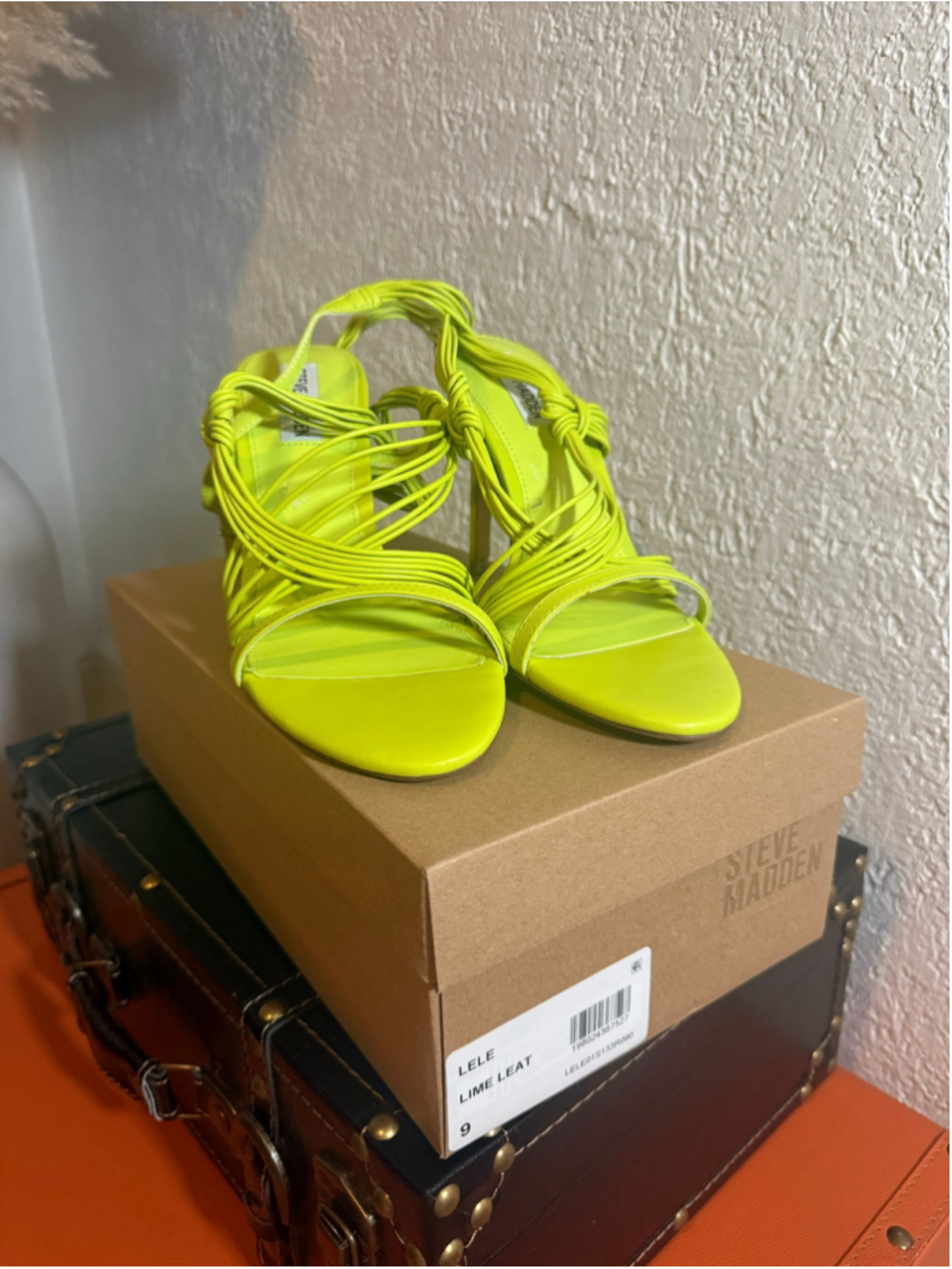 New , Steve Madden Lele strappy high-heel sandals, neon green, size 9